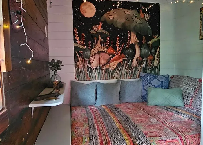 Pickles Place Is A Stacked Container Home In The Texas Hill Country This Space Is Surrounded By Giant Elm Trees Lush Greenery Across The Street From The San Gabriel River One Double Bed Full Size Shower & Full Kitchen Plus Bbq Pit & Flategrill